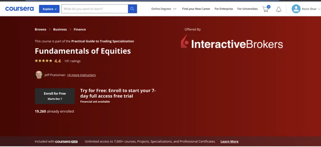 Coursera Fundamentals of Equities Course